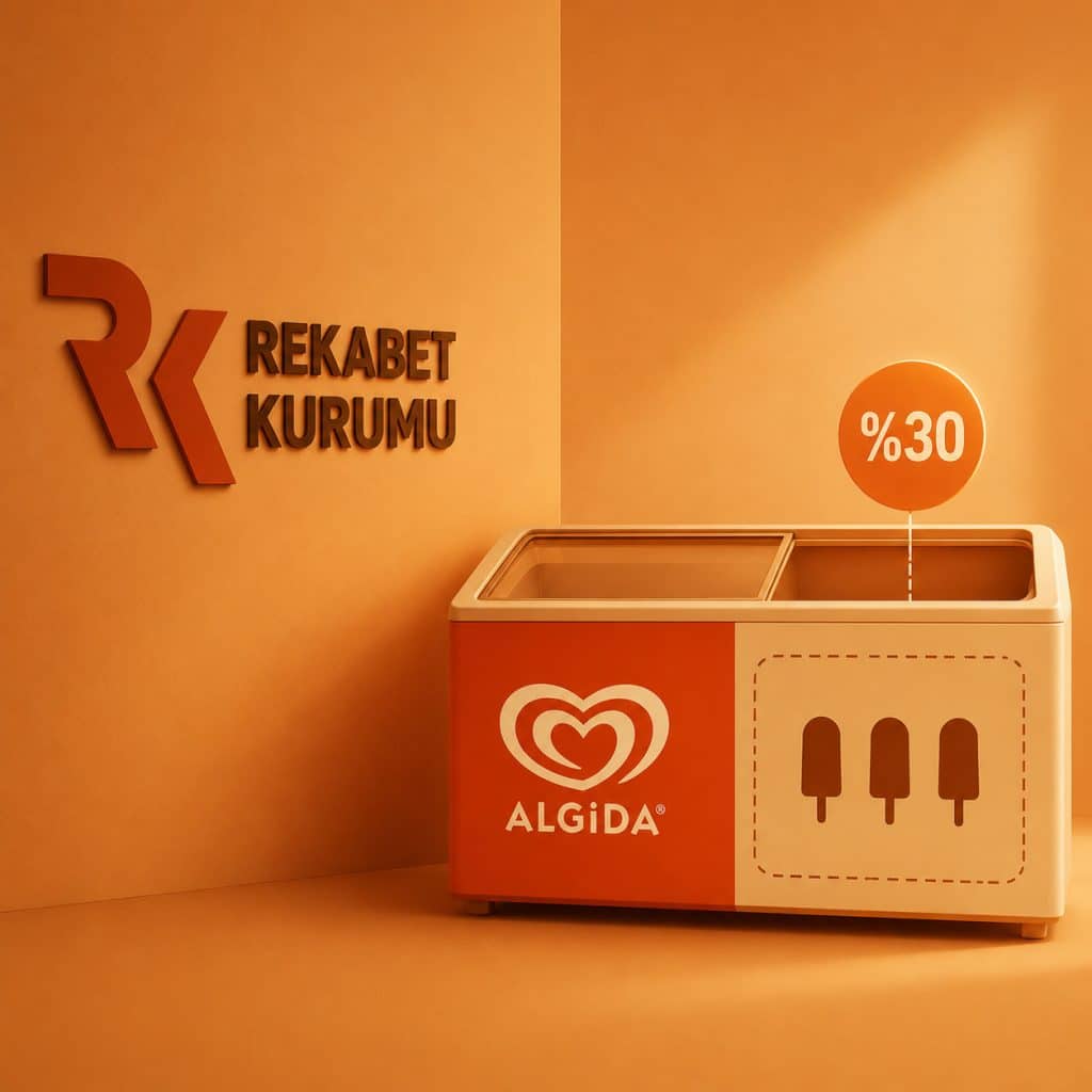 Rekabet Kurulunun Unilever ve Magnum hakkında verdiği geçici tedbir kararını temsil eden minimalist dondurma dolabı görseli