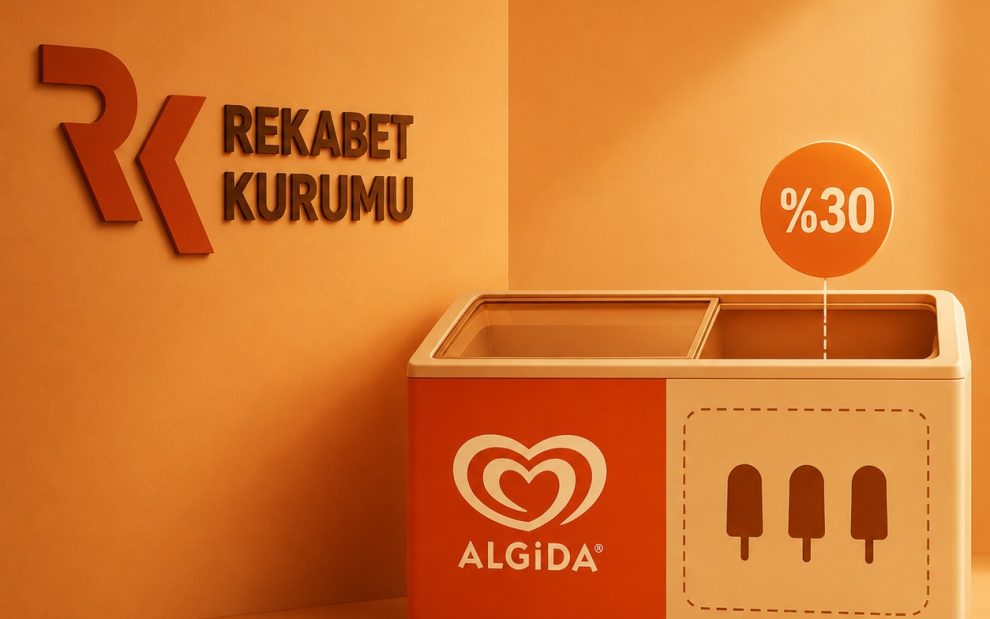 Rekabet Kurulunun Unilever ve Magnum hakkında verdiği geçici tedbir kararını temsil eden minimalist dondurma dolabı görseli