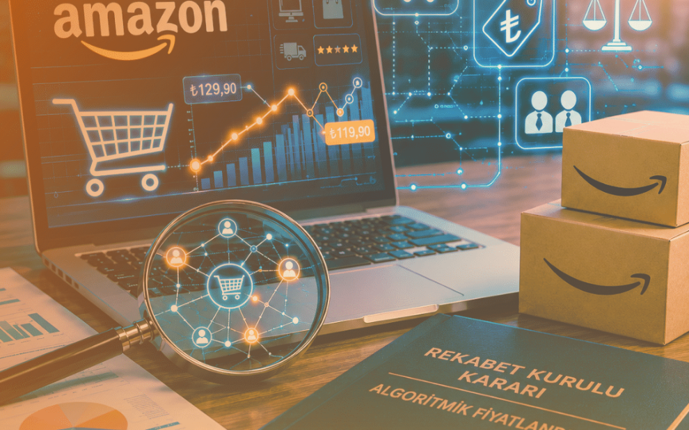 Amazon’un algoritmik fiyatlandırma mekanizması ve Rekabet Kurulu incelemesini temsil eden görsel