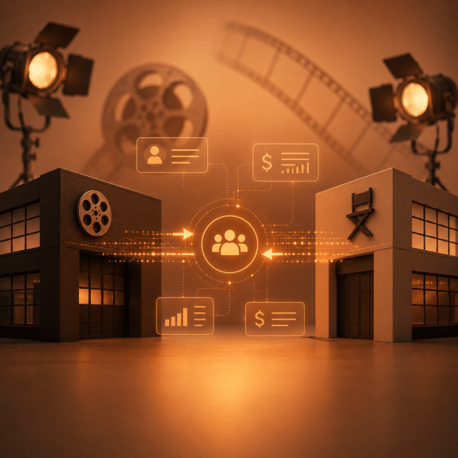 Minimalist illustration representing labor market information exchange in the Turkish TV production industry