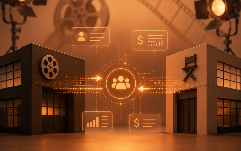 Minimalist illustration representing labor market information exchange in the Turkish TV production industry